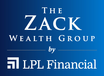 The Zack Wealth Group by LPL Financial (with angled graphic) text logos